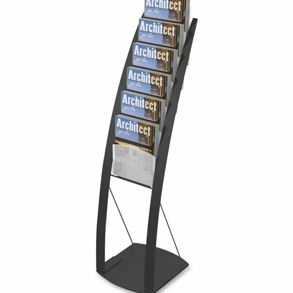 Deflect-O Contemporary 6-Pocket Literature Floor Display, 49"H x 13"W x 16 1/2"D, Black