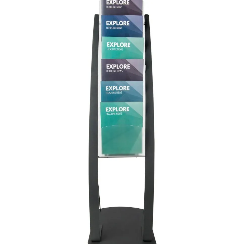 Deflect-O Contemporary 6-Pocket Literature Floor Display, 49"H x 13"W x 16 1/2"D, Black