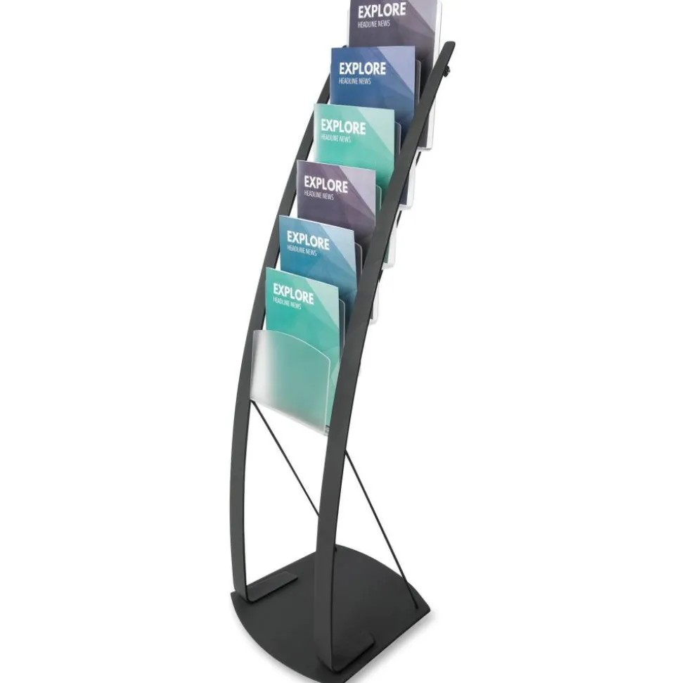 Deflect-O Contemporary 6-Pocket Literature Floor Display, 49"H x 13"W x 16 1/2"D, Black