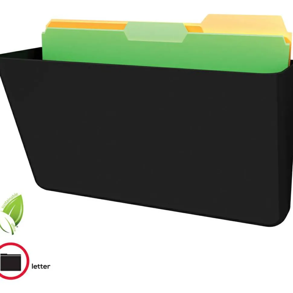 Deflecto DocuPocket Letter Size Wall File, 7"H x 13"W x 4"D, 50% Recycled, Black