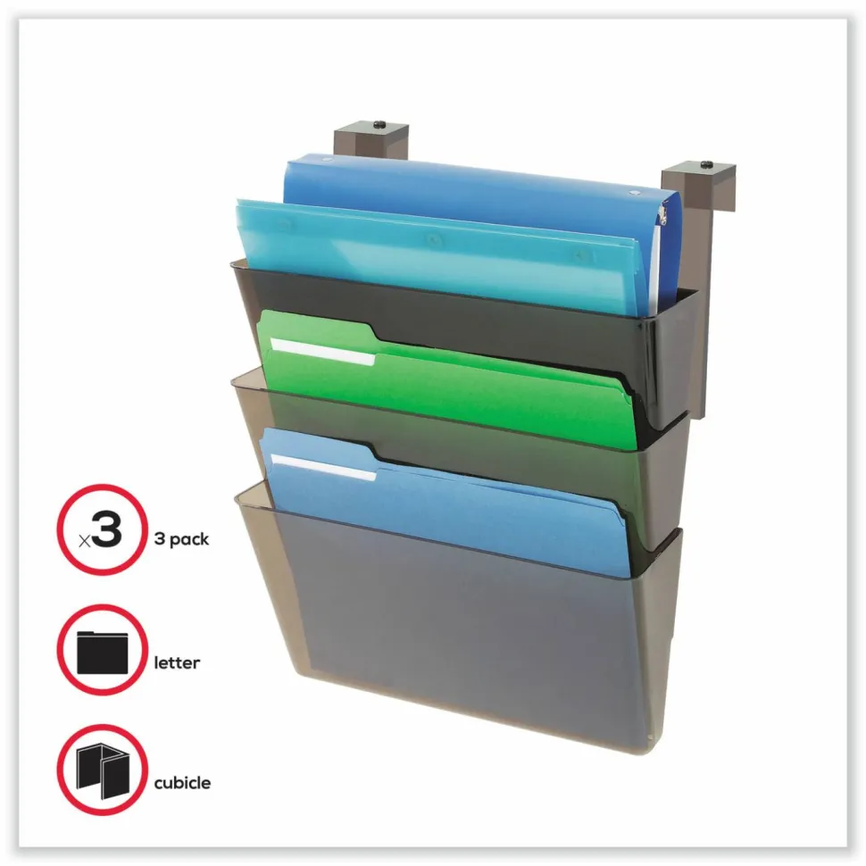 deflecto DocuPocket Three-Pocket File Partition Set, 3 Sections, Letter Size, 13" x 7" x 20", Smoke, 3/Set