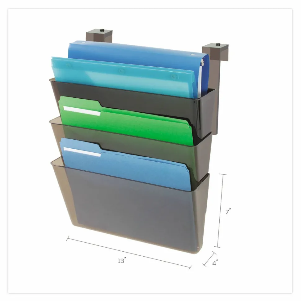 deflecto DocuPocket Three-Pocket File Partition Set, 3 Sections, Letter Size, 13" x 7" x 20", Smoke, 3/Set