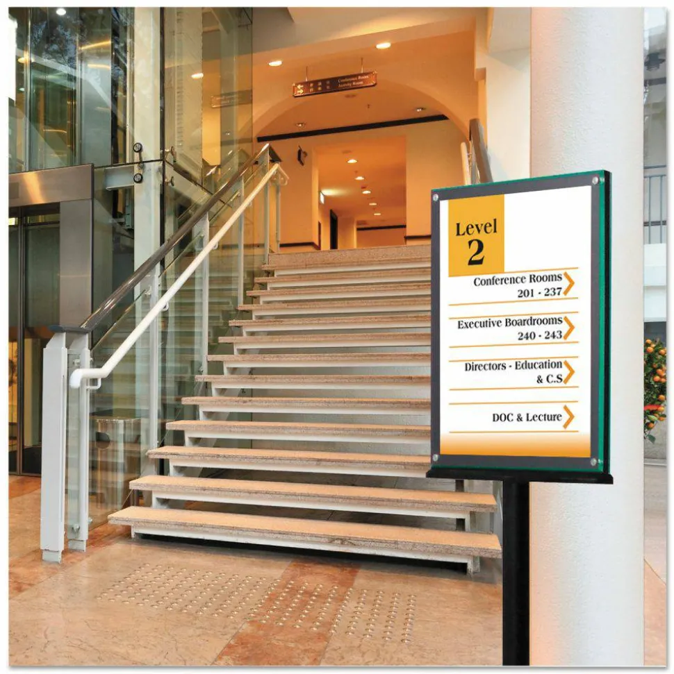 Deflecto Double-Sided Sign Stand, 56"H x 12 9/10"W x 12 9/10"D, Black