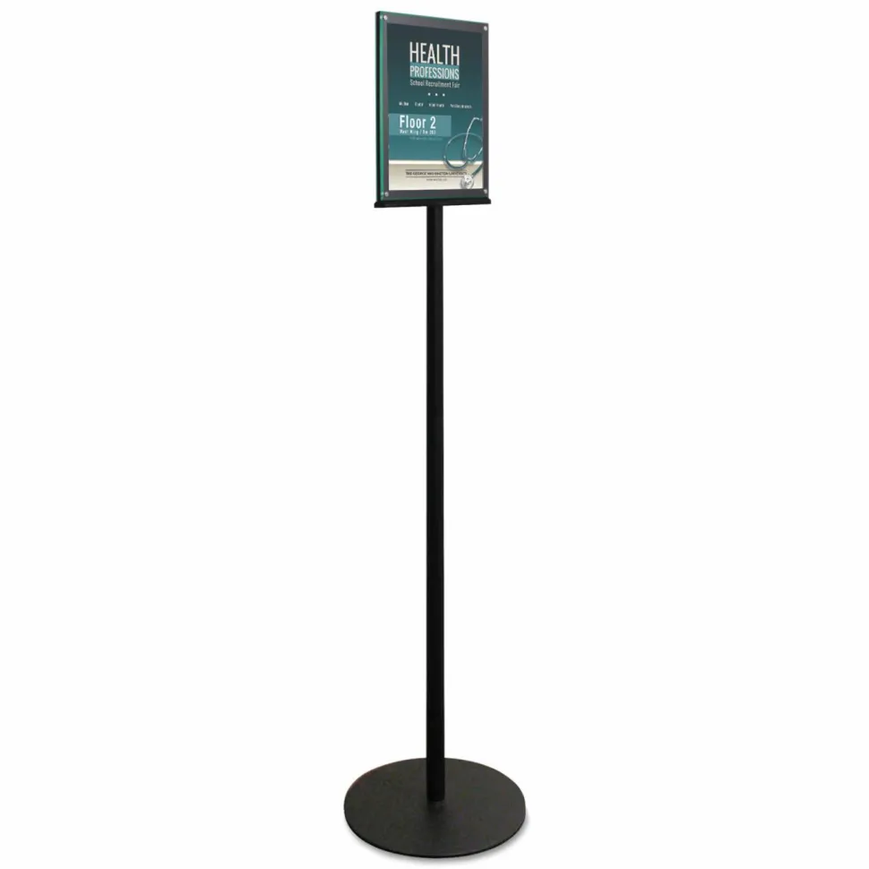 Deflecto Double-Sided Sign Stand, 56"H x 12 9/10"W x 12 9/10"D, Black