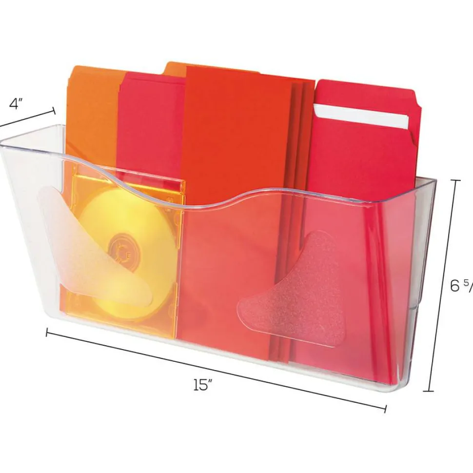 deflecto Euro-Style DocuPocket Landscape Wall File, Larger Files/Tabloid Size, 15" x 4" x 6.63", Clear