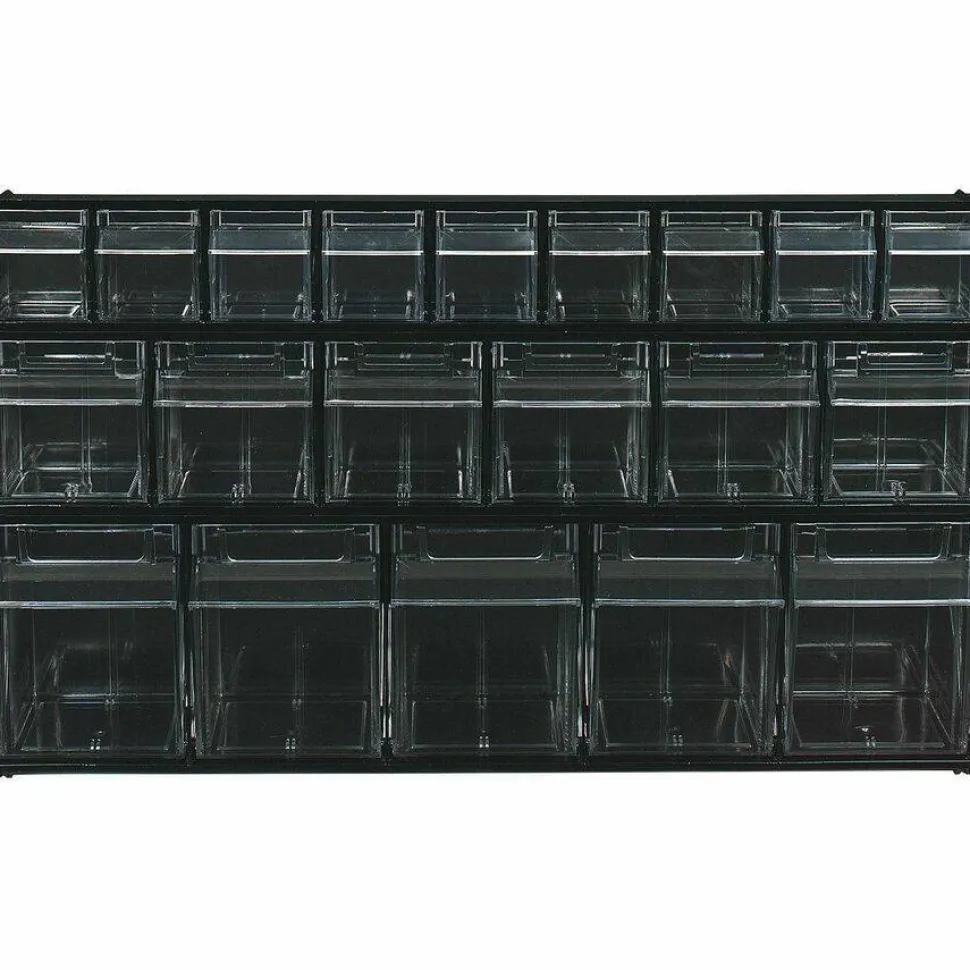 Deflecto Interlocking Horizontal Tilt Bin, 5 Bins, Small Size, 5 1/4" x 23 5/8" x 6 1/2", Black/Clear