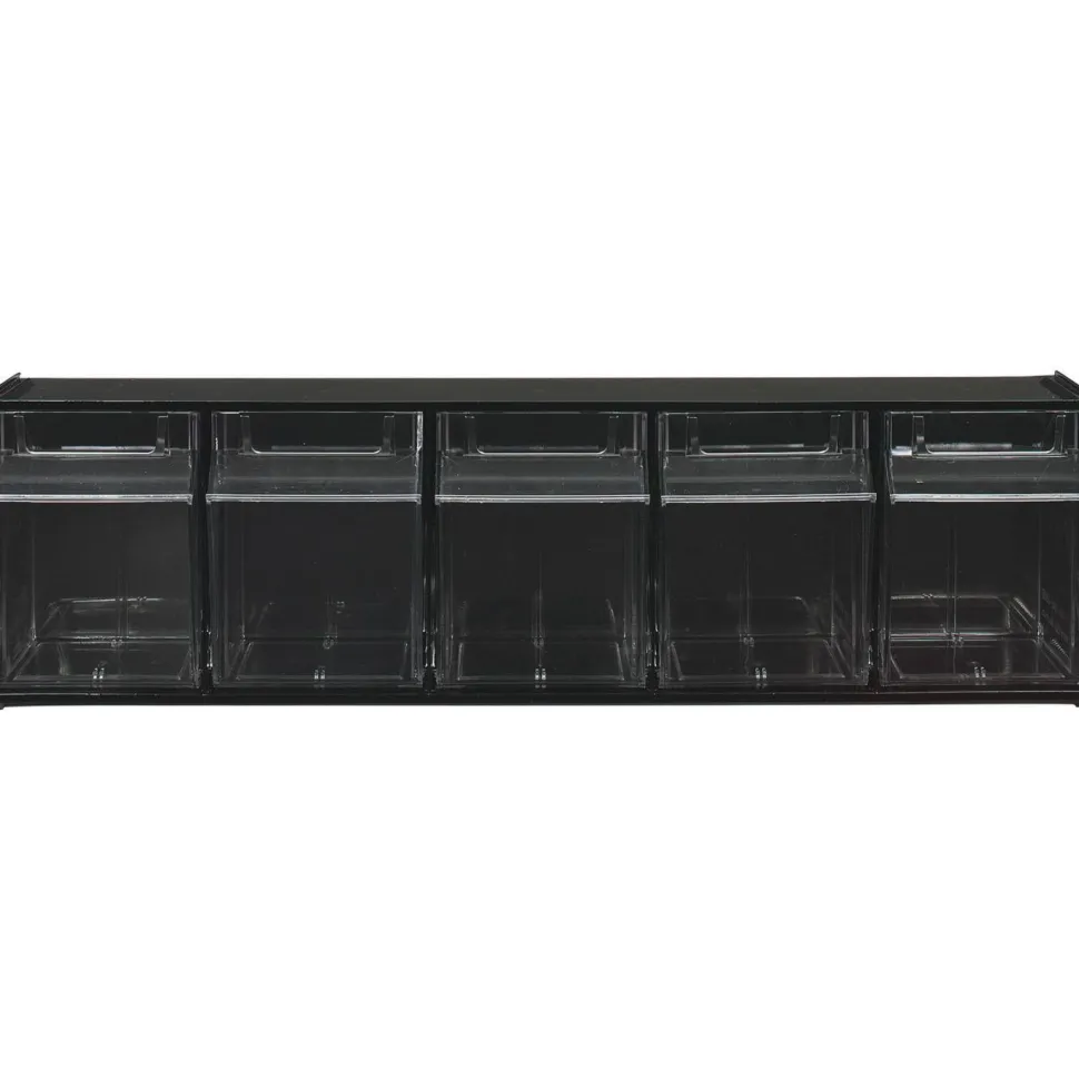 Deflecto Interlocking Horizontal Tilt Bin, 5 Bins, Small Size, 5 1/4" x 23 5/8" x 6 1/2", Black/Clear