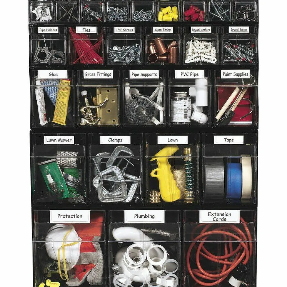 Deflecto Interlocking Horizontal Tilt Bin, 5 Bins, Small Size, 5 1/4" x 23 5/8" x 6 1/2", Black/Clear