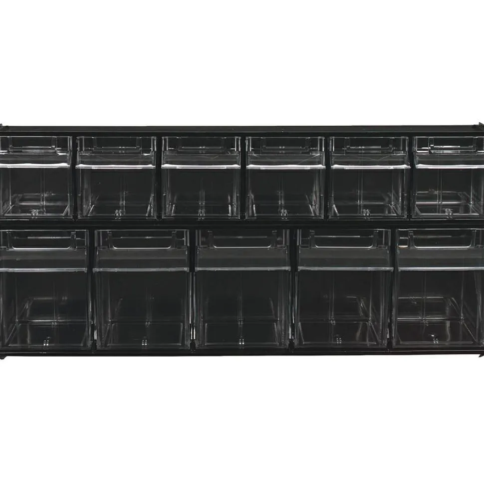 Deflecto Interlocking Horizontal Tilt Bin, 5 Bins, Small Size, 5 1/4" x 23 5/8" x 6 1/2", Black/Clear