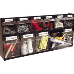 Deflecto Interlocking Horizontal Tilt Bin, 6 Bins, Small Size, 4 1/2" x 23 5/8" x 3 5/8", Black/Clear