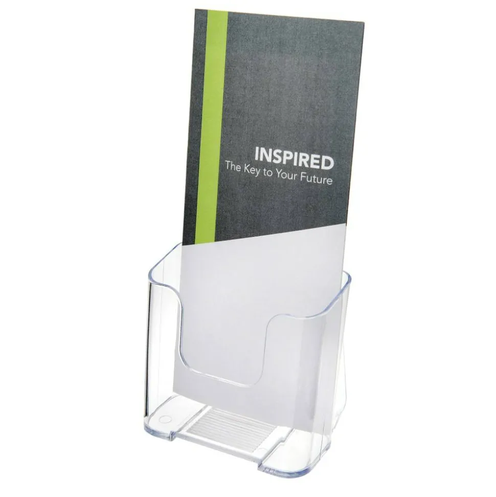 Deflecto Literature DocuHolder, Brochure/Leaflet Size, 7 3/4"H x 4 1/4"W x 3 1/4"D, Clear