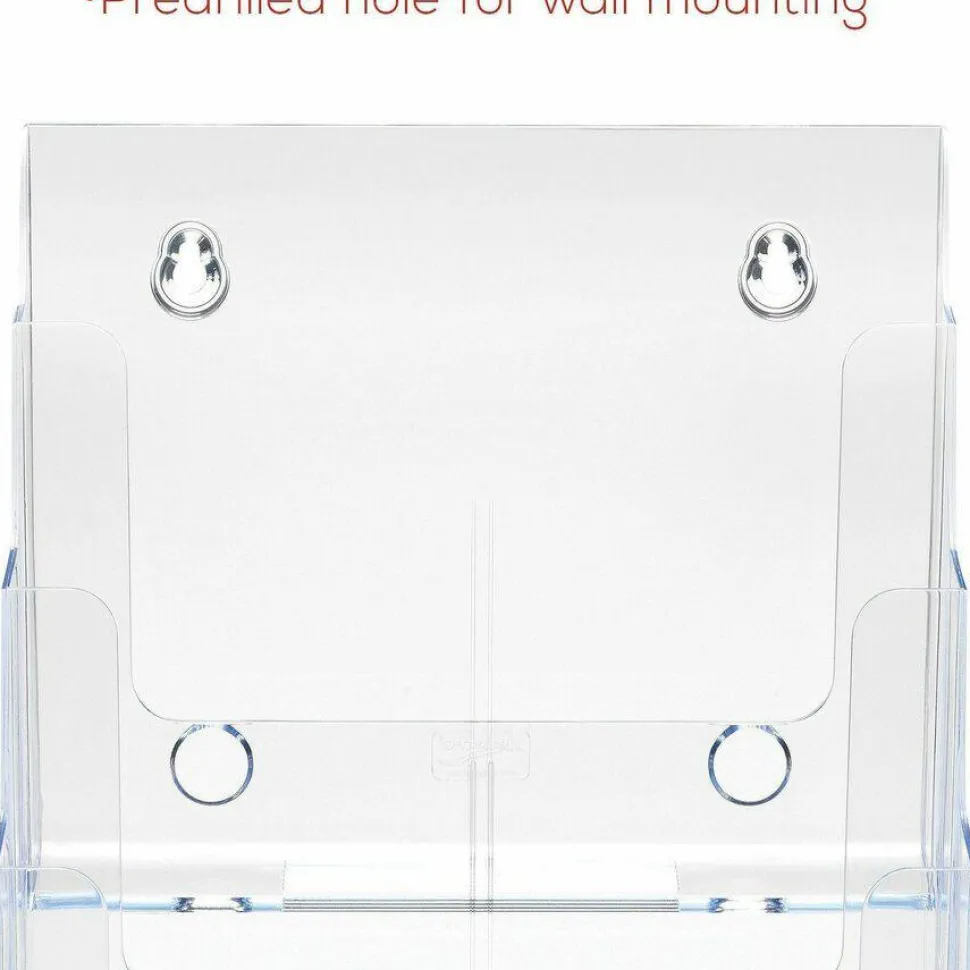 Deflecto Literature DocuHolder, 4 Magazine Compartments, 13 5/8"H x 9 3/8"W x 7"D, Clear