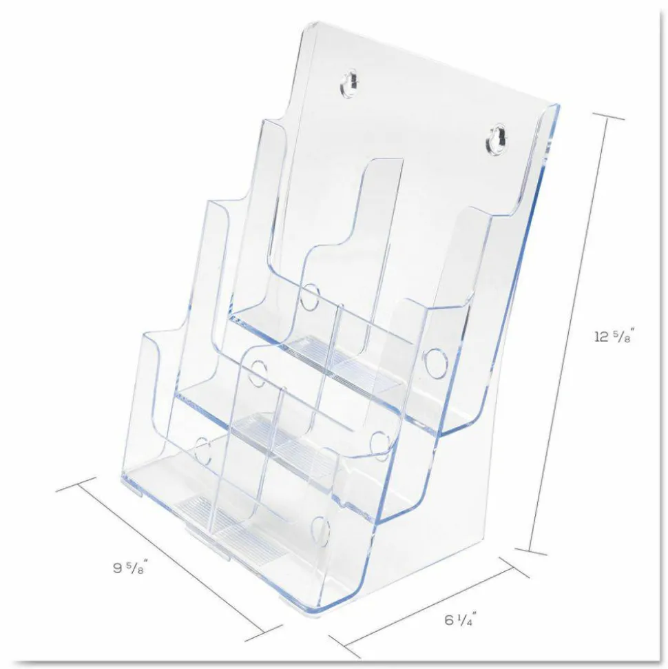deflecto Multi-Compartment DocuHolder, Leaflet Size, 9.63w x 6.25d x 12.63h, Clear