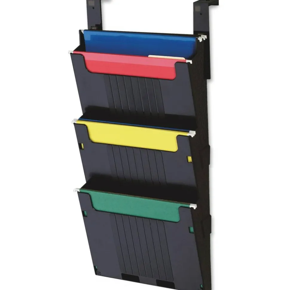 Deflecto 3-Pocket Partition Pocket System, 25"H x 12-5/8"W x 3-15/16"D, Black