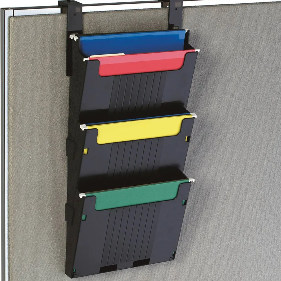 Deflecto 3-Pocket Partition Pocket System, 25"H x 12-5/8"W x 3-15/16"D, Black