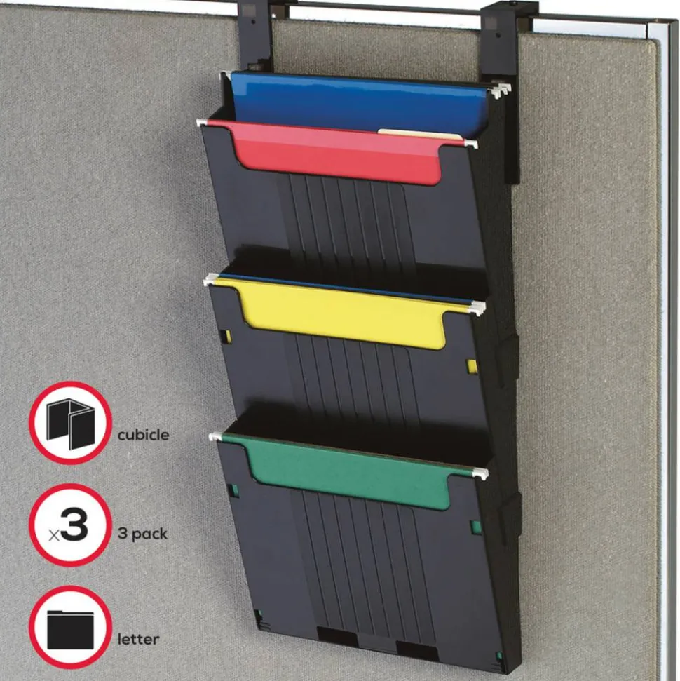 Deflecto 3-Pocket Partition Pocket System, 25"H x 12-5/8"W x 3-15/16"D, Black