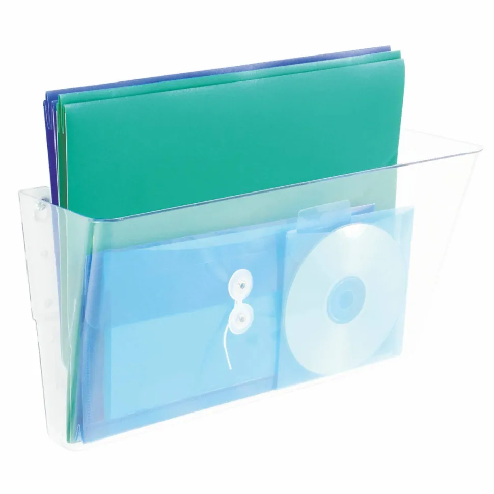deflecto Single Unit Stackable DocuPockets, 1 Compartment(s), 7"H x 16.3"W x 4"D, Wall Mountable, Clear, 1Each