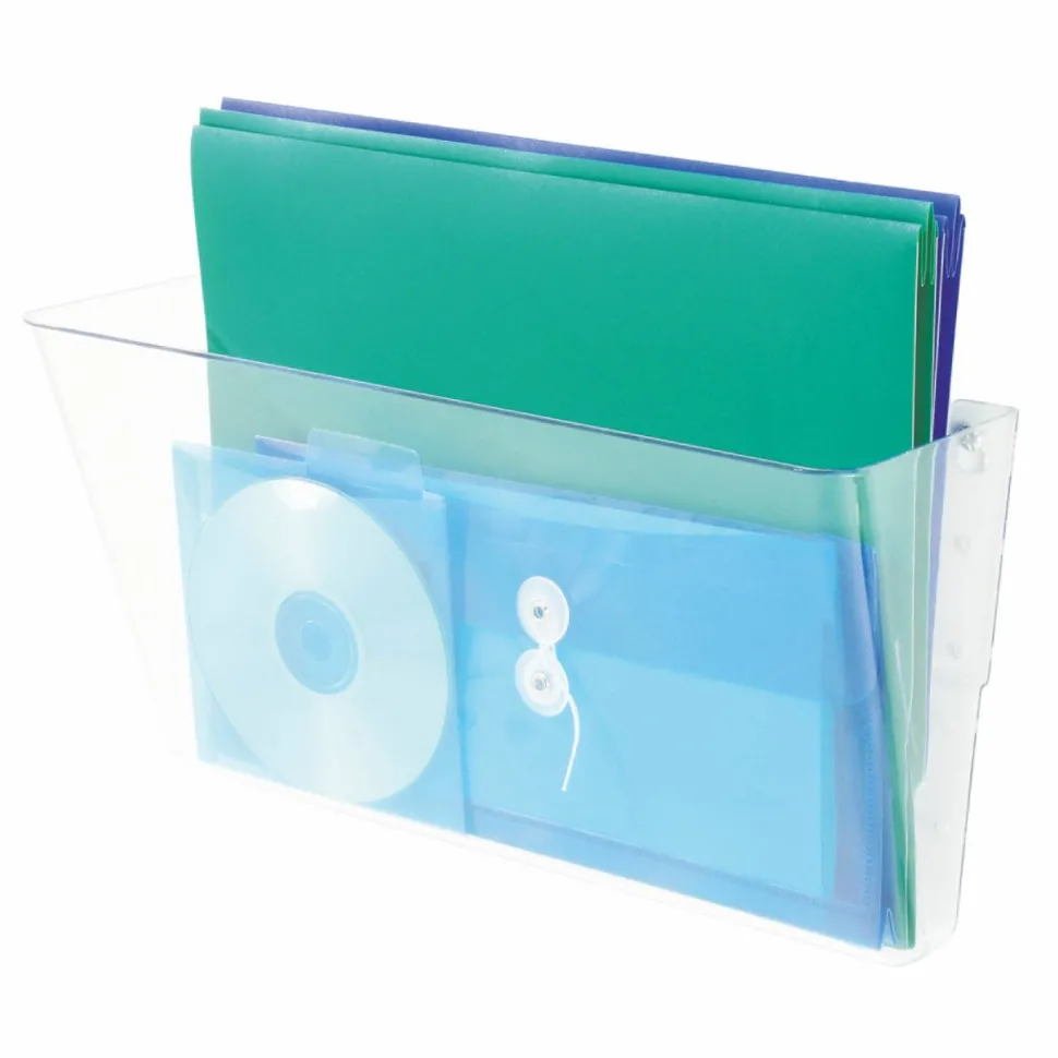 deflecto Single Unit Stackable DocuPockets, 1 Compartment(s), 7"H x 16.3"W x 4"D, Wall Mountable, Clear, 1Each
