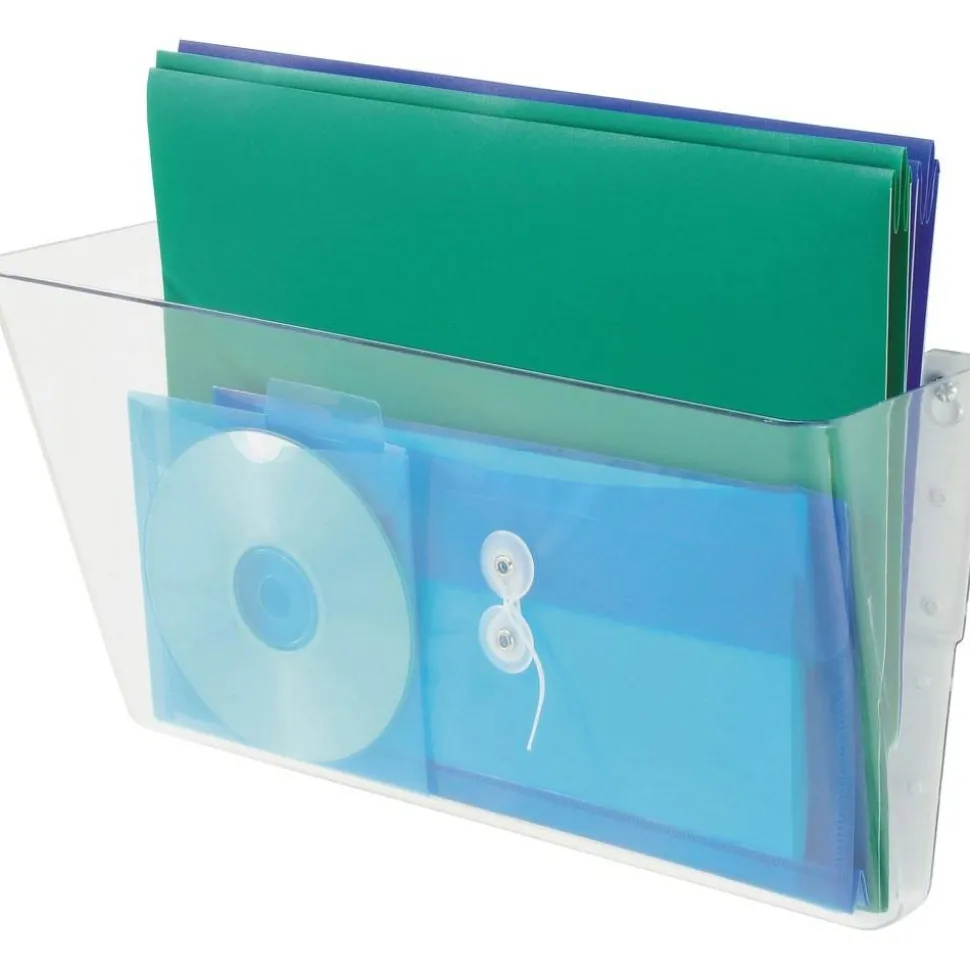 deflecto Single Unit Stackable DocuPockets, 1 Compartment(s), 7"H x 16.3"W x 4"D, Wall Mountable, Clear, 1Each