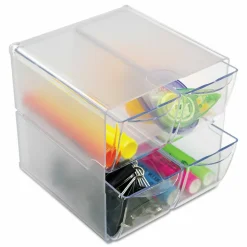 Deflecto Stackable Cube With 4 Drawers, 6"H x 6"W x 7 1/8"D, Clear
