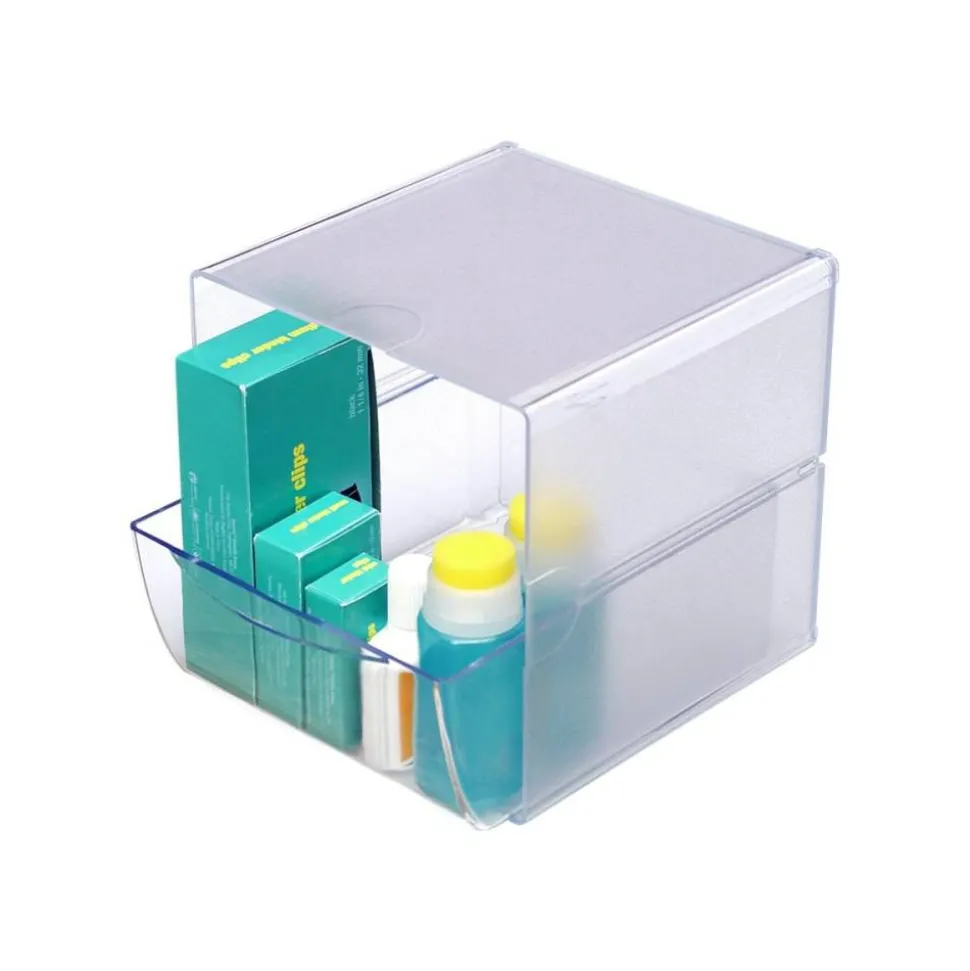 Deflecto Stackable Cube With 1 Drawer, 6"H x 6"W x 6"D, Clear