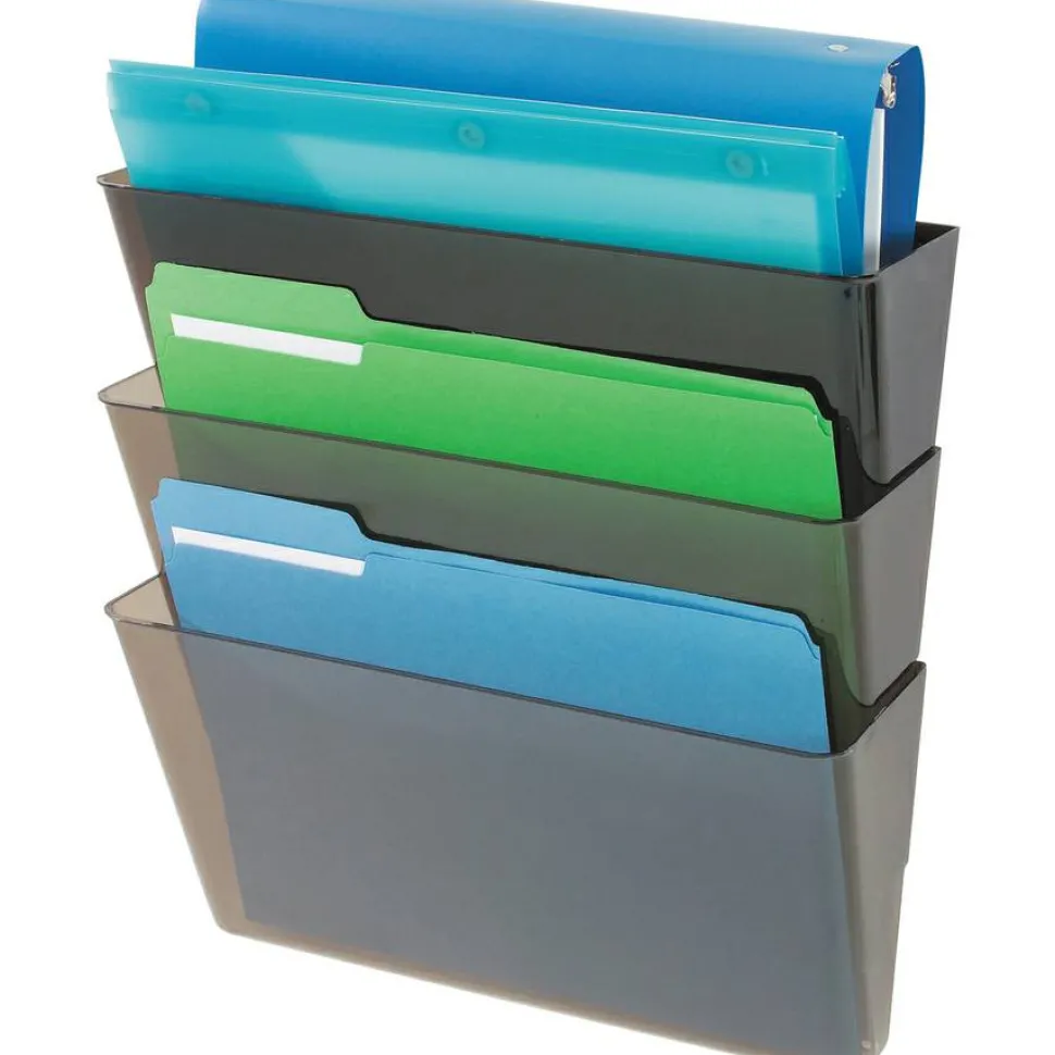 Deflecto Stackable Wall File Pocket, 3 Pack, Smoke