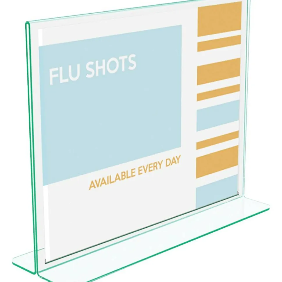 deflecto Superior Image Green Edge Sign Holder, 11"W x 8.5"H, Side-loading, Bottom Loading, Clear