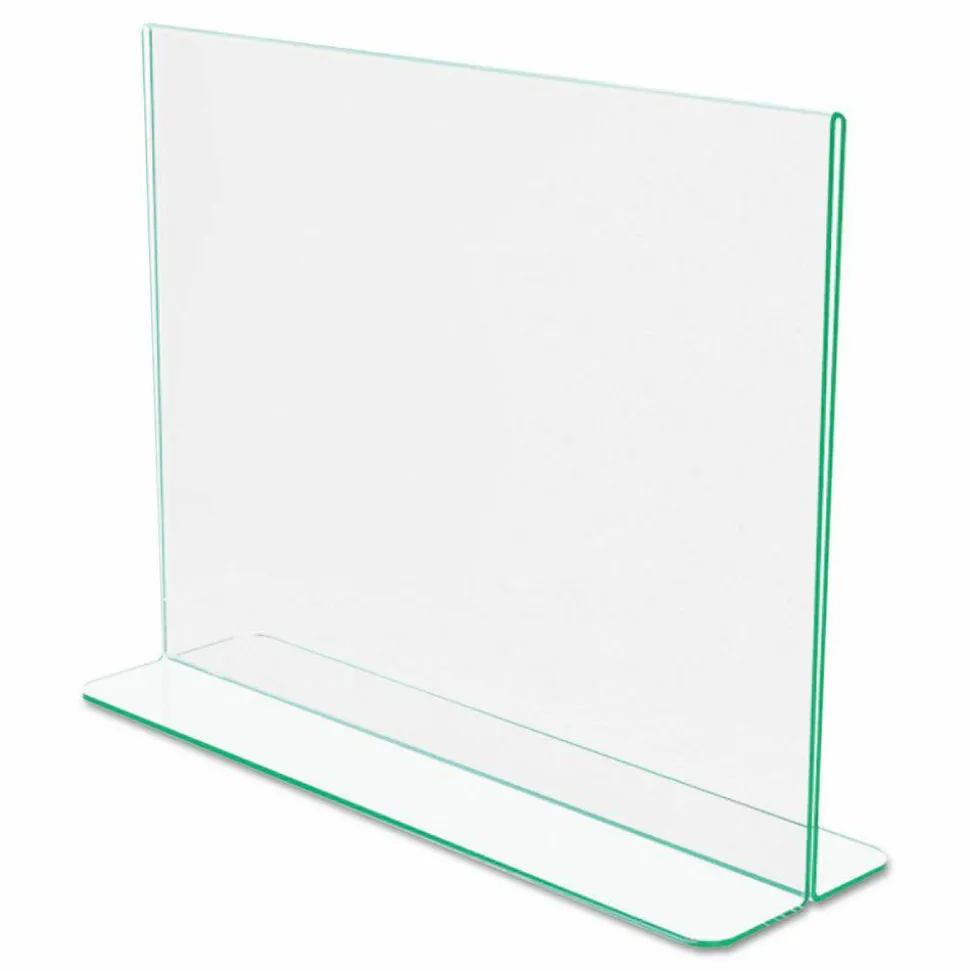 deflecto Superior Image Green Edge Sign Holder, 11"W x 8.5"H, Side-loading, Bottom Loading, Clear