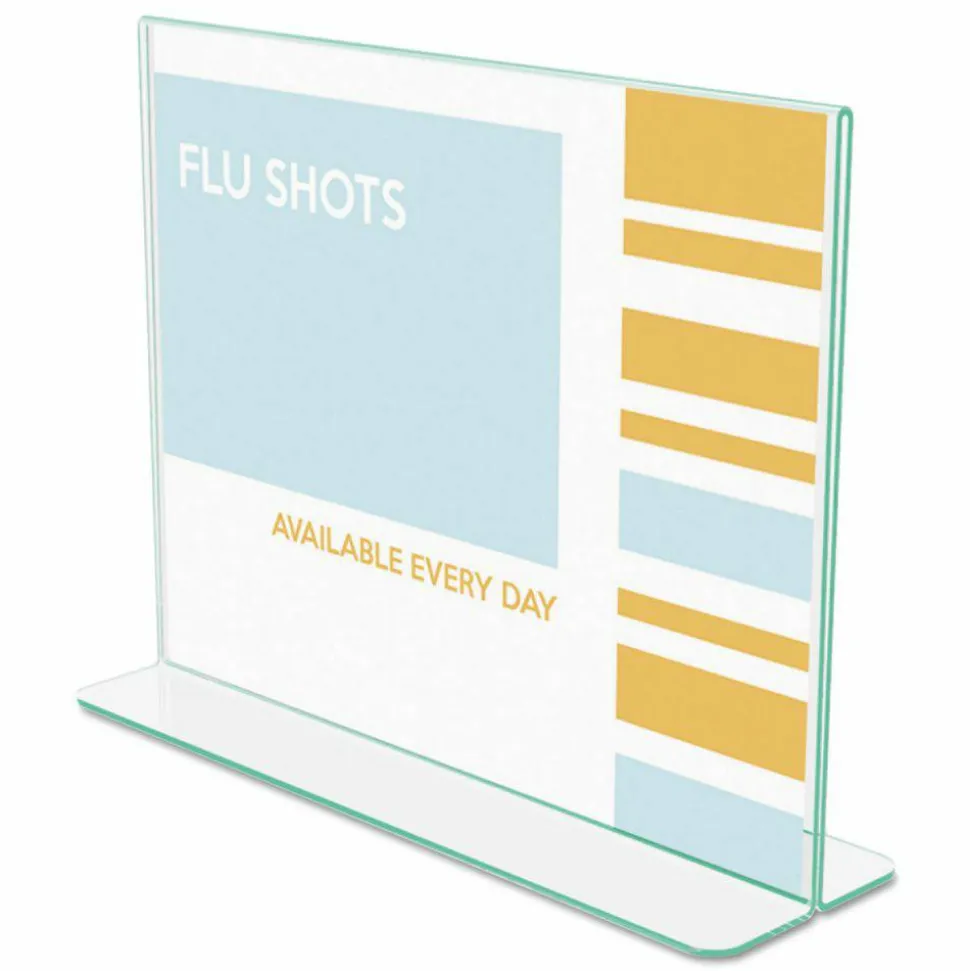 deflecto Superior Image Green Edge Sign Holder, 11"W x 8.5"H, Side-loading, Bottom Loading, Clear