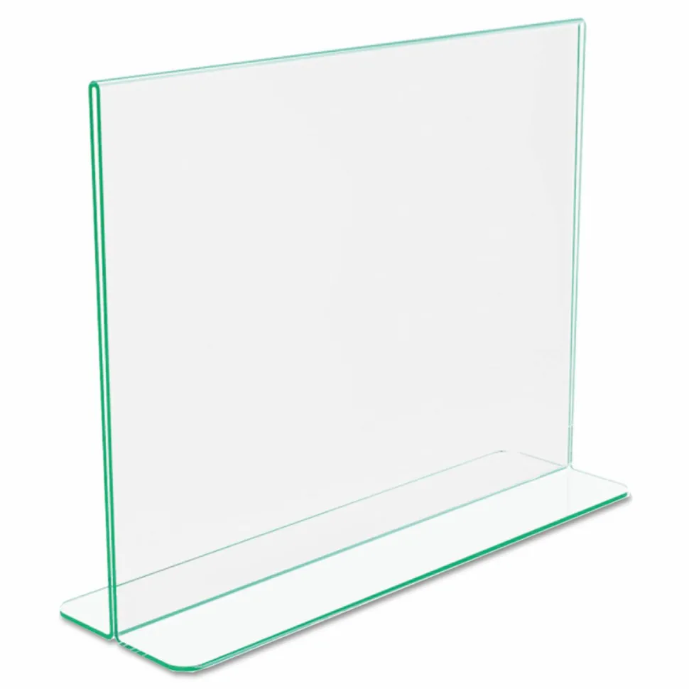 deflecto Superior Image Green Edge Sign Holder, 11"W x 8.5"H, Side-loading, Bottom Loading, Clear