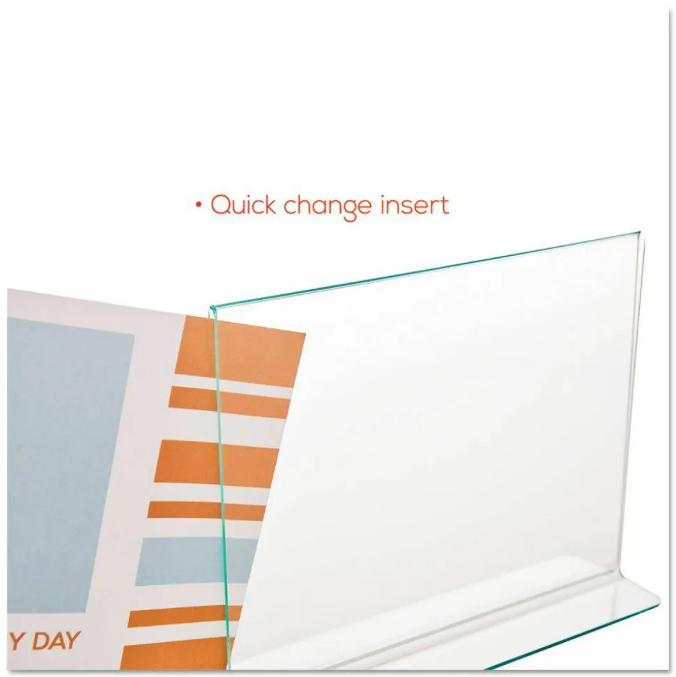 deflecto Superior Image Green Edge Sign Holder, 11"W x 8.5"H, Side-loading, Bottom Loading, Clear