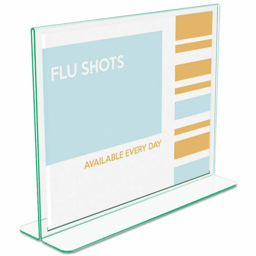 deflecto Superior Image Green Edge Sign Holder, 11"W x 8.5"H, Side-loading, Bottom Loading, Clear