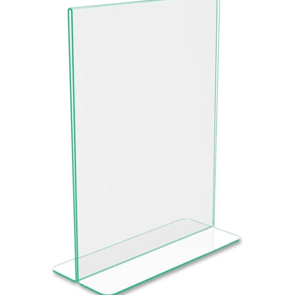 deflecto Superior Image Green Edge Sign Holder, 8.5"W x 11"H, Side-loading, Bottom Loading, Clear
