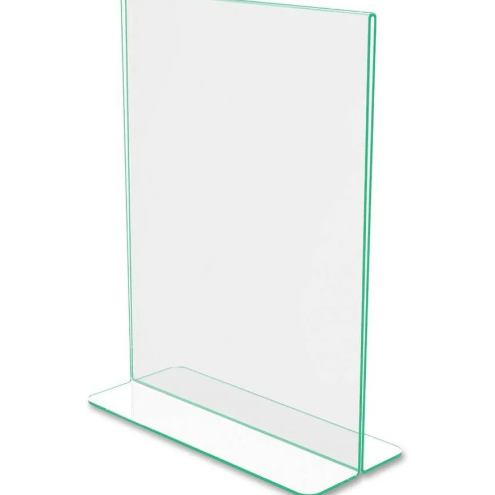 deflecto Superior Image Green Edge Sign Holder, 8.5"W x 11"H, Side-loading, Bottom Loading, Clear