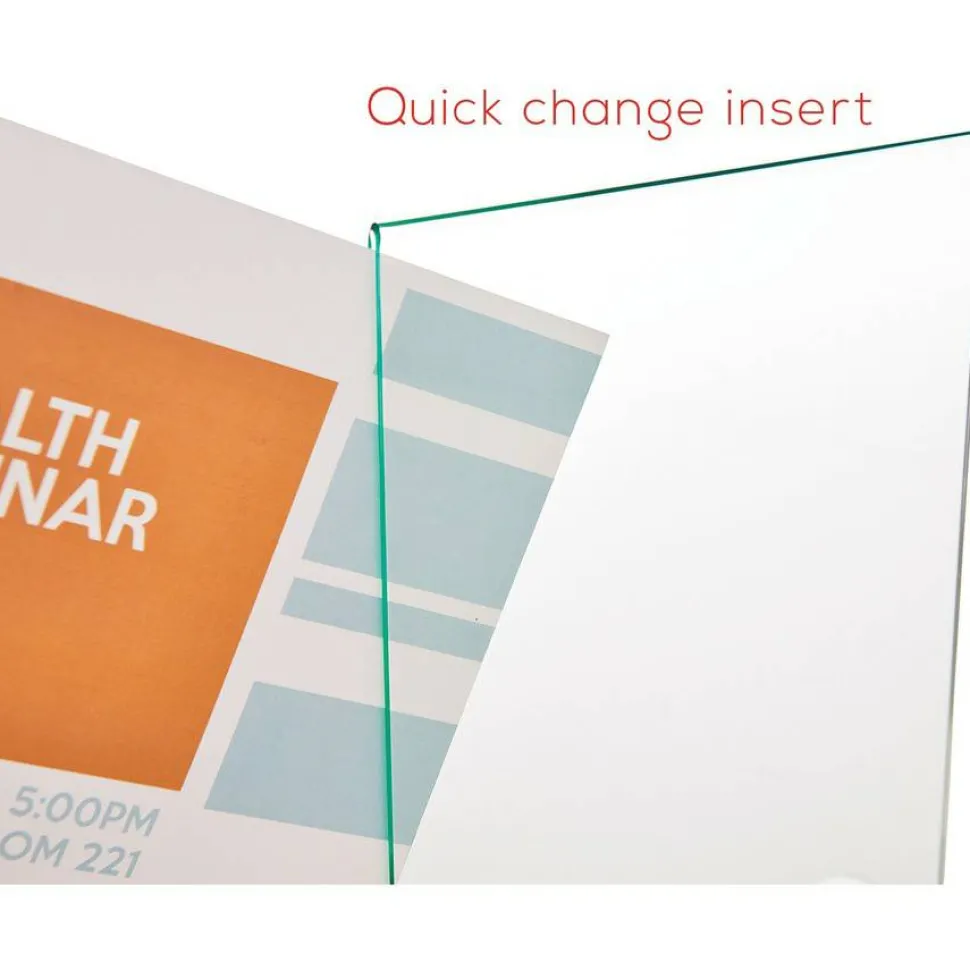 deflecto Superior Image Green Edge Sign Holder, 8.5"W x 11"H, Side-loading, Bottom Loading, Clear