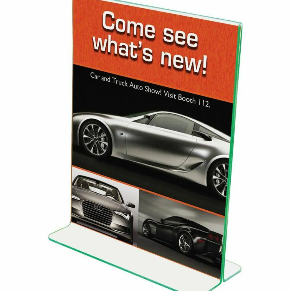 deflecto Superior Image Green Edge Sign Holder, 8.5"W x 11"H, Side-loading, Bottom Loading, Clear