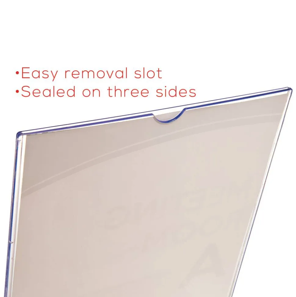 Deflecto Superior Image Slanted Sign Holder With Business Card Holder, 11 1/4"H x 9"W x 4 1/2"D, Clear