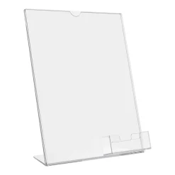 Deflecto Superior Image Slanted Sign Holder With Business Card Holder, 11 1/4"H x 9"W x 4 1/2"D, Clear