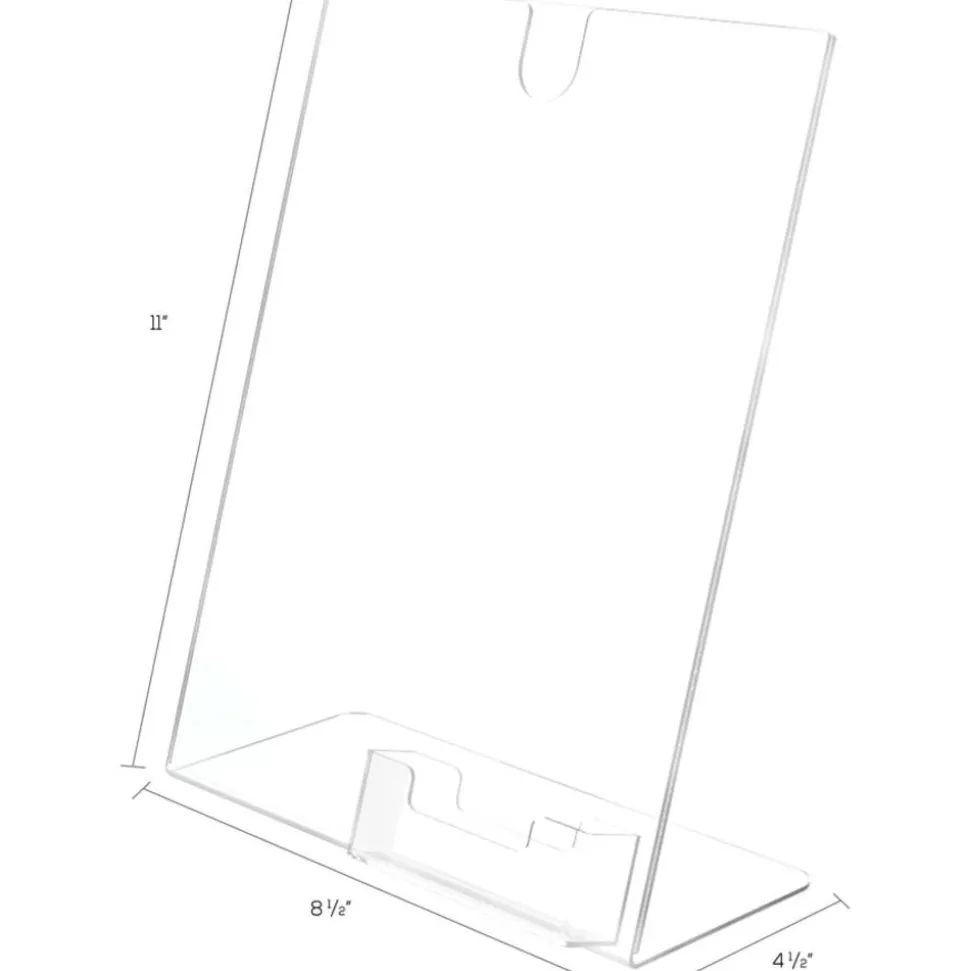 Deflecto Superior Image Slanted Sign Holder With Business Card Holder, 11 1/4"H x 9"W x 4 1/2"D, Clear