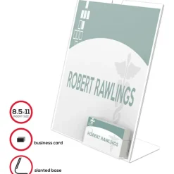 Deflecto Superior Image Slanted Sign Holder With Business Card Holder, 11 1/4
