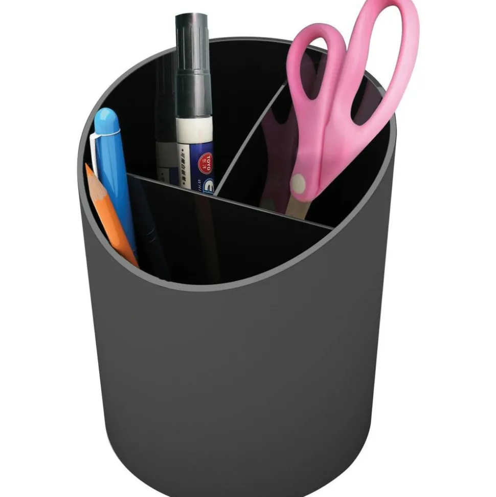 Deflecto Sustainable Office Recycled Large Pencil Cup, 5.6"H x 4.4"W x 4.4"L, Black