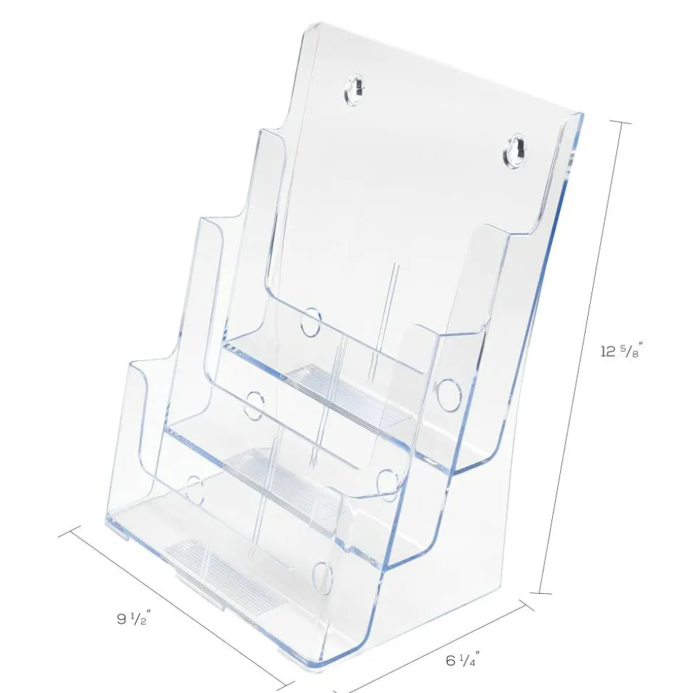Deflecto 3-Tier Magazine Literature Holder, 12 5/8"H x 9 1/2"W x 6 1/4"D, Clear