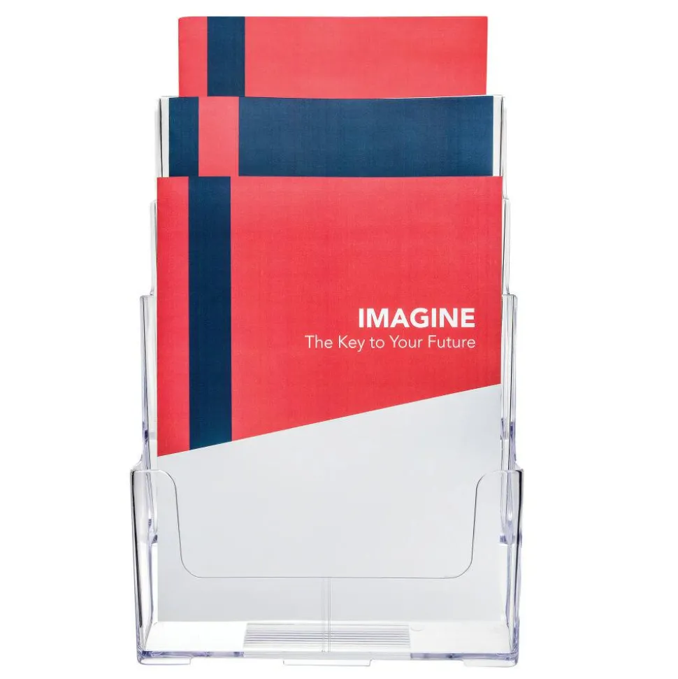 Deflecto 3-Tier Magazine Literature Holder, 12 5/8"H x 9 1/2"W x 6 1/4"D, Clear