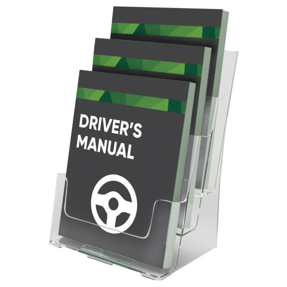 Deflecto 3-Tier Magazine Literature Holder, 12 5/8"H x 9 1/2"W x 6 1/4"D, Clear