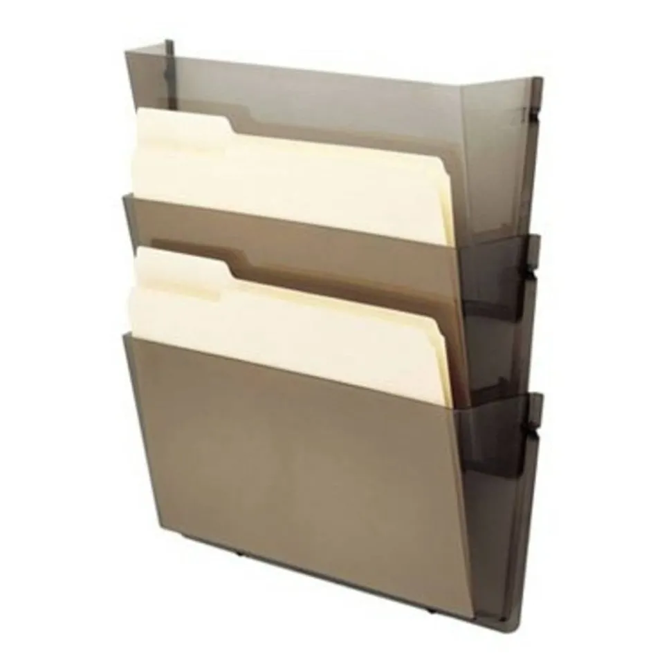 deflecto Unbreakable DocuPocket Wall File, 3 Sections, Letter Size, 14.5" x 3" x 6.5", Smoke, 3/Pack