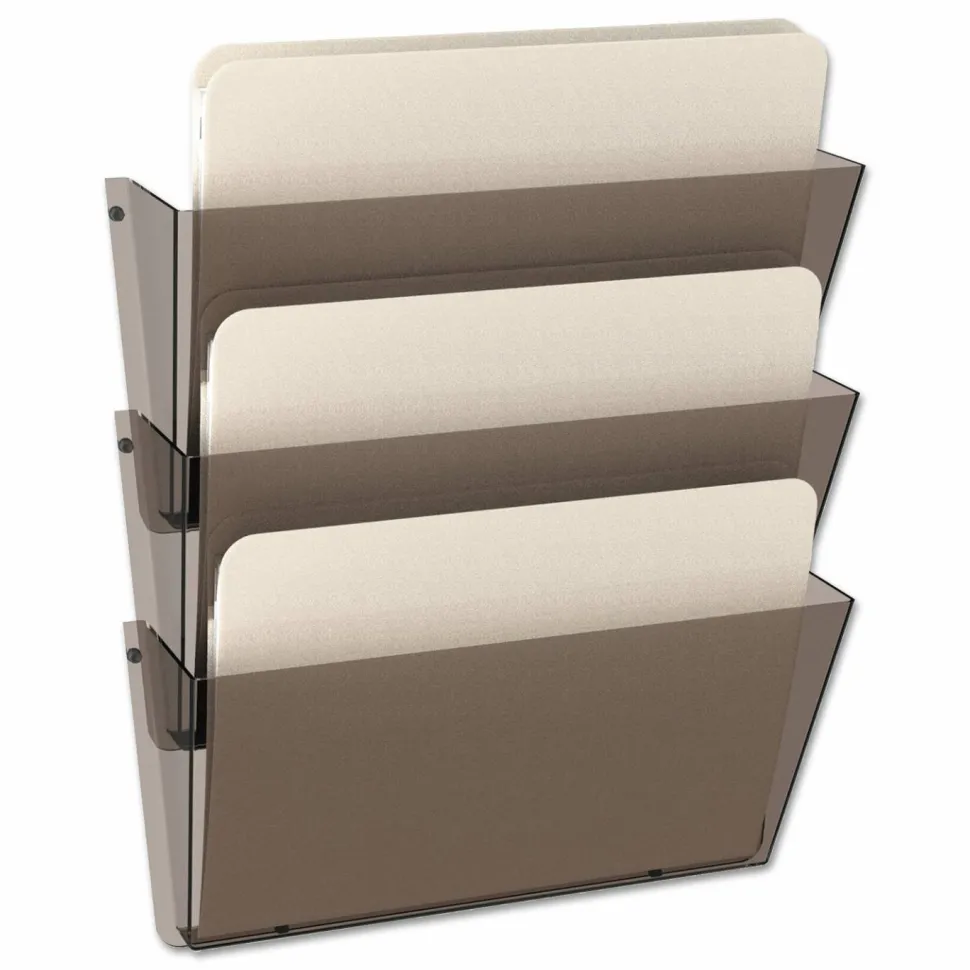 deflecto Unbreakable DocuPocket Wall File, 3 Sections, Letter Size, 14.5" x 3" x 6.5", Smoke, 3/Pack