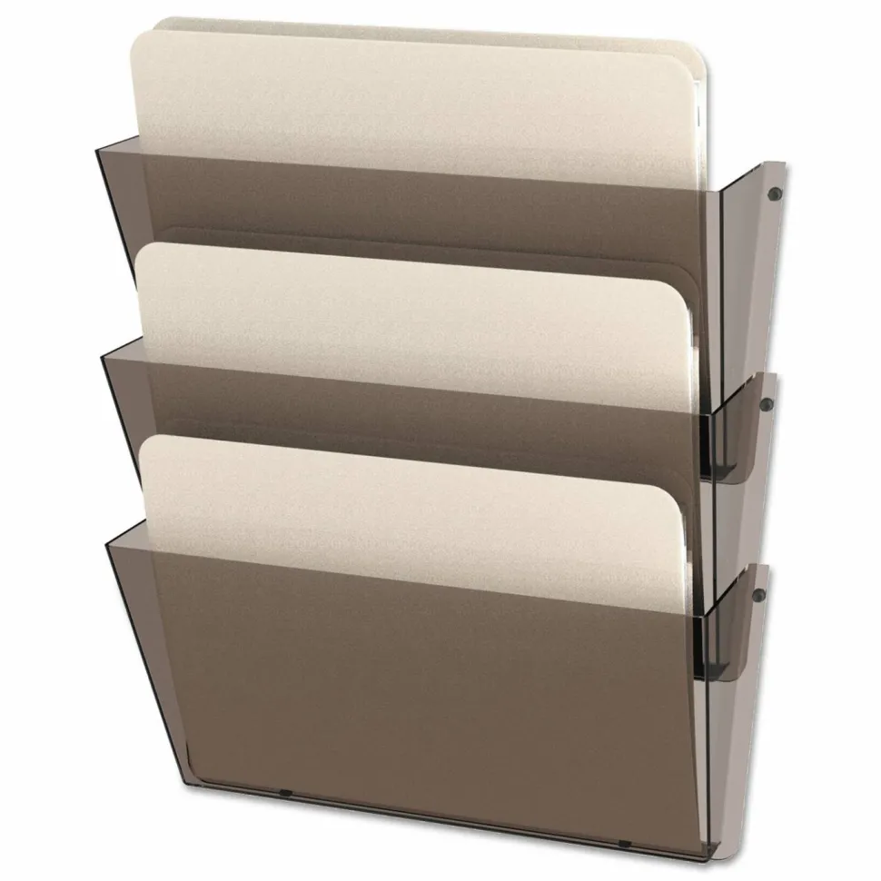 deflecto Unbreakable DocuPocket Wall File, 3 Sections, Letter Size, 14.5" x 3" x 6.5", Smoke, 3/Pack