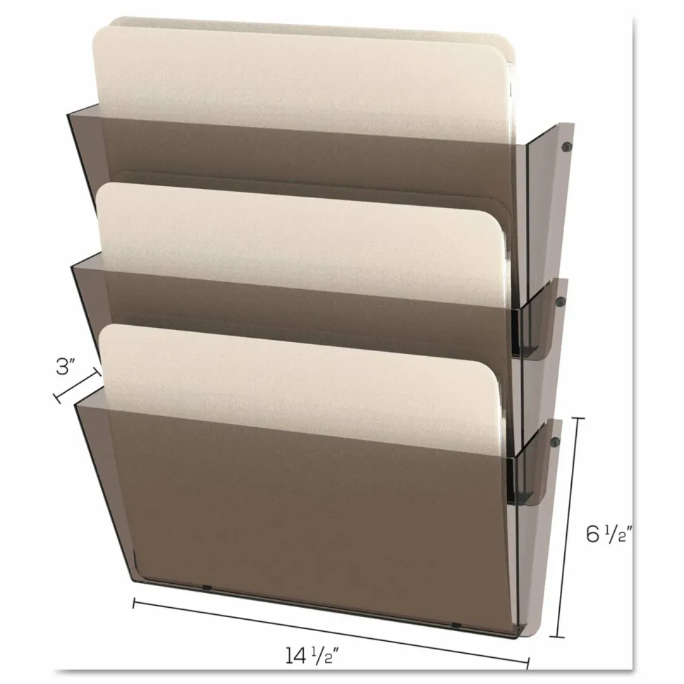 deflecto Unbreakable DocuPocket Wall File, 3 Sections, Letter Size, 14.5" x 3" x 6.5", Smoke, 3/Pack