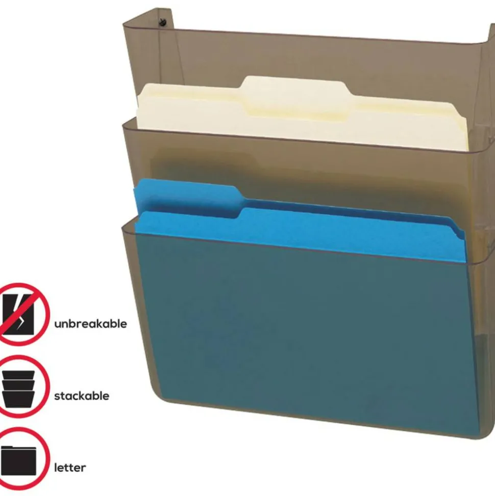 Deflecto Unbreakable Linking DocuPocket 3-Pocket Wall File, 7"H x 13"W x 4"D, Smoke