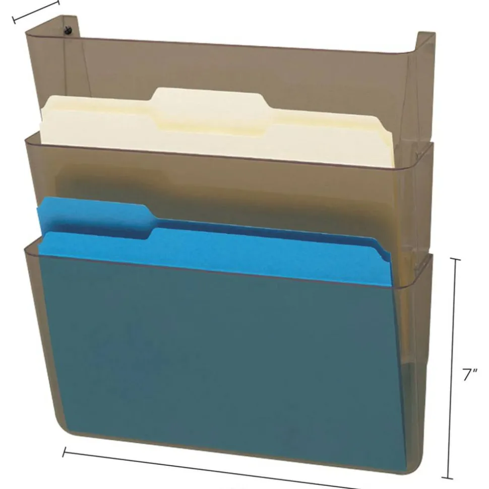 Deflecto Unbreakable Linking DocuPocket 3-Pocket Wall File, 7"H x 13"W x 4"D, Smoke